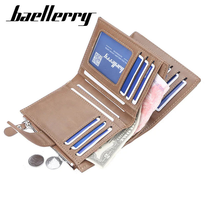 2024 Baellerry Men Wallets Fashion Short Desigh Zipper Card Holder Men Leather Purse Solid Coin Pocket High Quality Male Purse