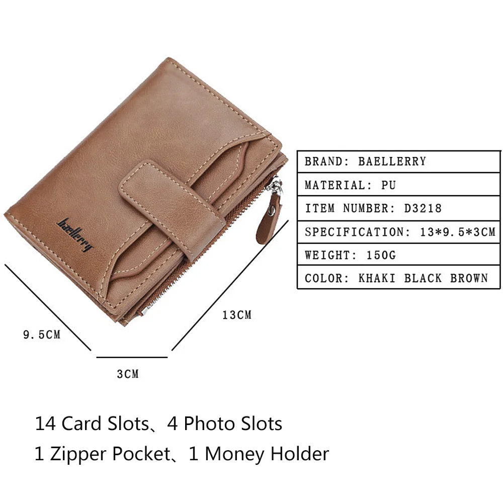 2024 Baellerry Men Wallets Fashion Short Desigh Zipper Card Holder Men Leather Purse Solid Coin Pocket High Quality Male Purse
