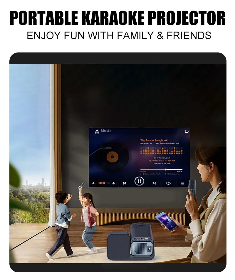 Newly Native 1080P Android 11 4K Projector 200ANSI Wifi6 BT5.0 Karaok Sound For Cinema Outdoor Portable 180° Rotable Projector