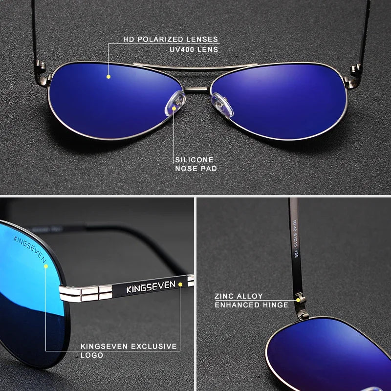 KINGSEVEN New Design Sunglasses For Men Pilot Alloy Full Frame Glasses Vintage Polarized UV400 Protection High Quality Eyewear