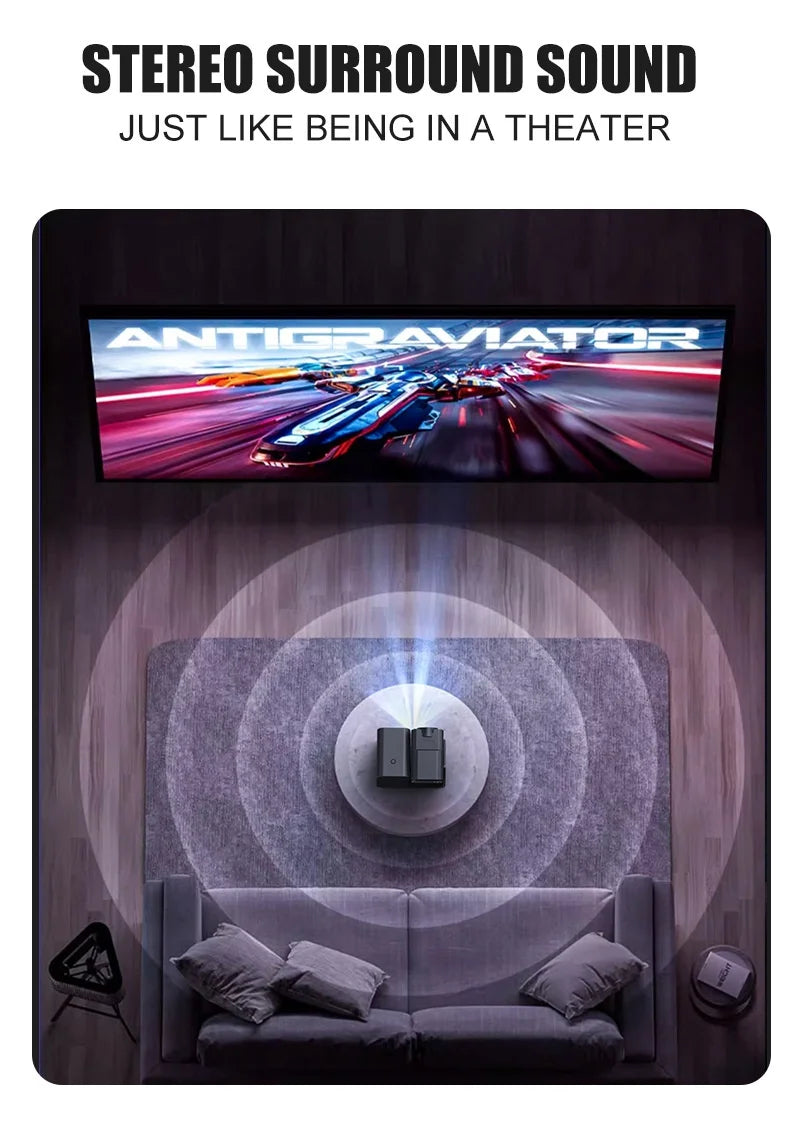 Newly Native 1080P Android 11 4K Projector 200ANSI Wifi6 BT5.0 Karaok Sound For Cinema Outdoor Portable 180° Rotable Projector