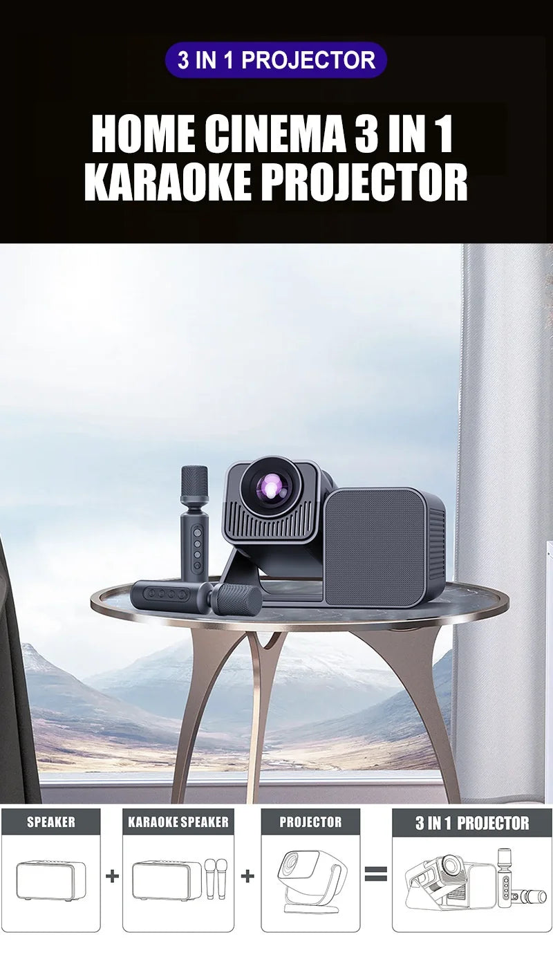 Newly Native 1080P Android 11 4K Projector 200ANSI Wifi6 BT5.0 Karaok Sound For Cinema Outdoor Portable 180° Rotable Projector