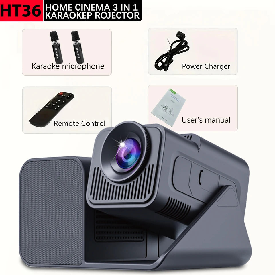 Newly Native 1080P Android 11 4K Projector 200ANSI Wifi6 BT5.0 Karaok Sound For Cinema Outdoor Portable 180° Rotable Projector