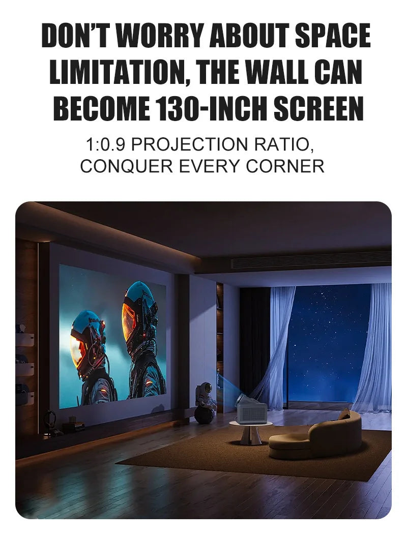 Newly Native 1080P Android 11 4K Projector 200ANSI Wifi6 BT5.0 Karaok Sound For Cinema Outdoor Portable 180° Rotable Projector