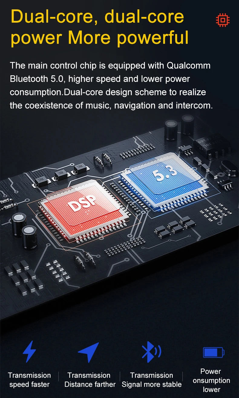 Q58 Max Motorcycle Helmet Bluetooth Intercom IP65 Waterproof Intercom Distance 500 Meters Multi-Scene Mixed Music Sharing