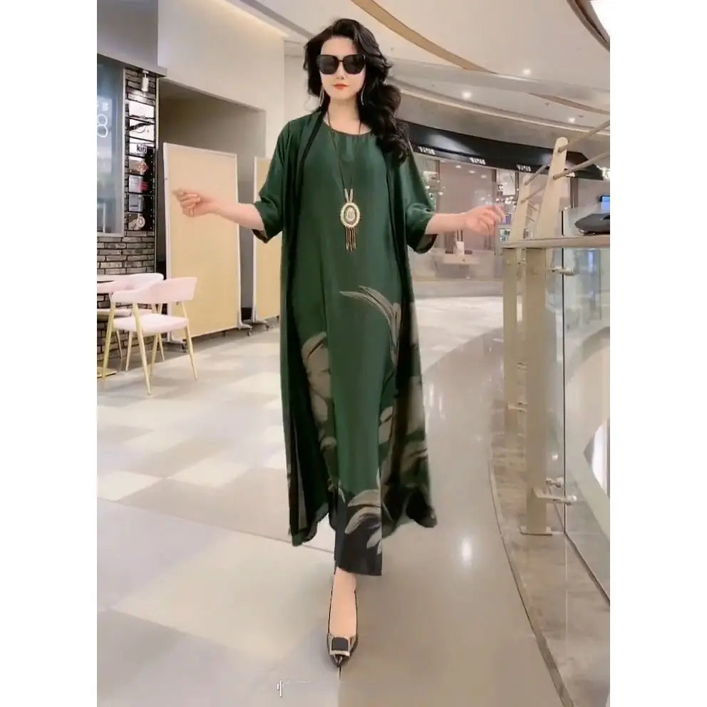 Silk Dress Two-Piece Women's Elegant Floral Plus Size Dress Casual Beach Vintage Long Dress mother dress 2024 Summer New Fashion