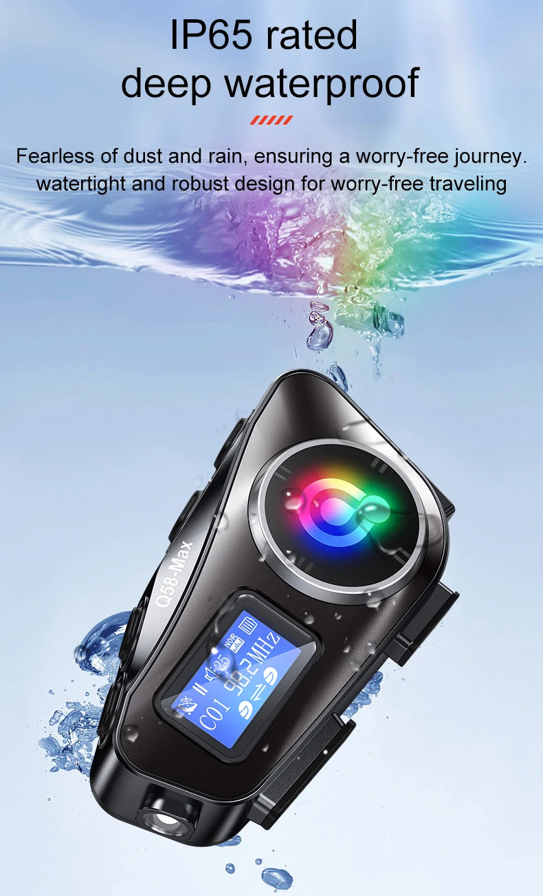 Q58 Max Motorcycle Helmet Bluetooth Intercom IP65 Waterproof Intercom Distance 500 Meters Multi-Scene Mixed Music Sharing