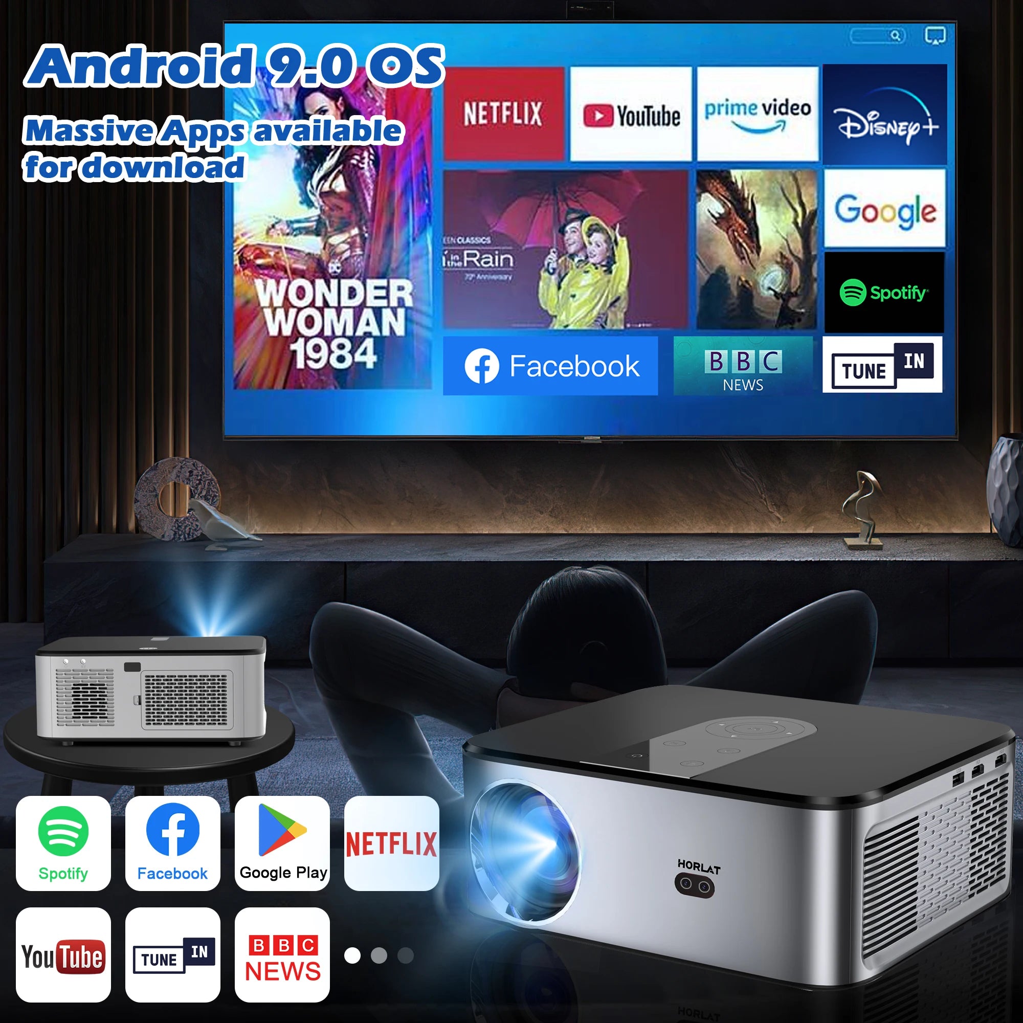 HORLAT T03 Android 4K Beamer 32GB Projector Full HD 1080P 8K Video Audio Home Theater Auto Focus Keystone 5G Dual WiFi Portable