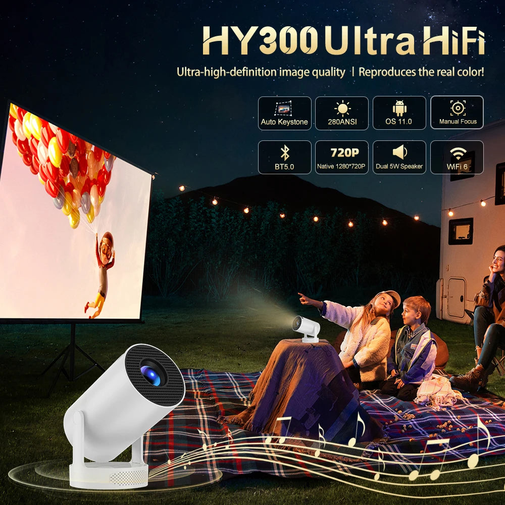 Salange HY300 Ultra 4K Movie Android11 Projector WiFi6 BT5.4 Outdoor Home Theater Auto Vertical Keystone 2025 New Release HY300