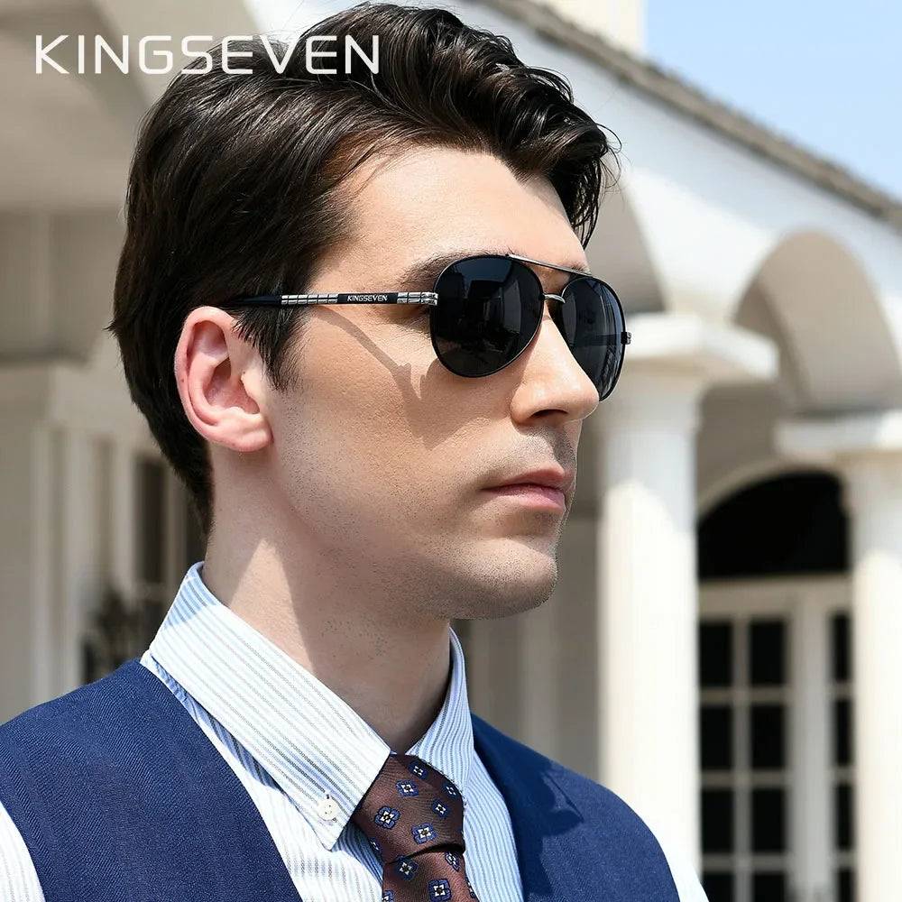 KINGSEVEN New Design Sunglasses For Men Pilot Alloy Full Frame Glasses Vintage Polarized UV400 Protection High Quality Eyewear