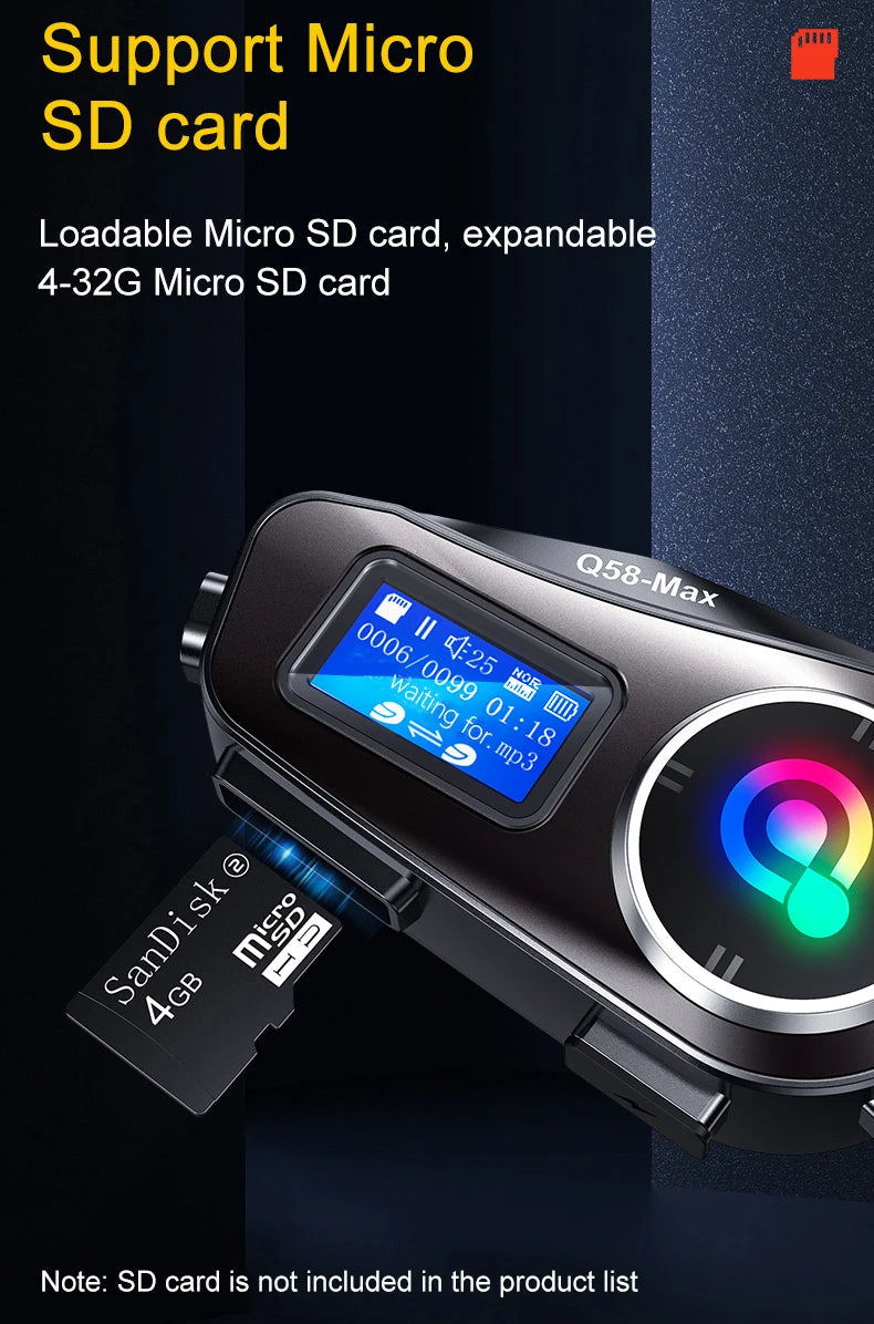 Q58 Max Motorcycle Helmet Bluetooth Intercom IP65 Waterproof Intercom Distance 500 Meters Multi-Scene Mixed Music Sharing