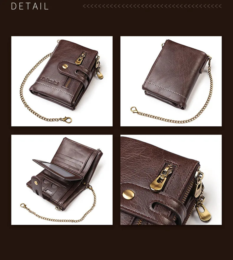 New Men Wallets PU Leather Short Card Holder Chain Luxury Brand Men's Purse High Quality Classic Retro Male Wallet