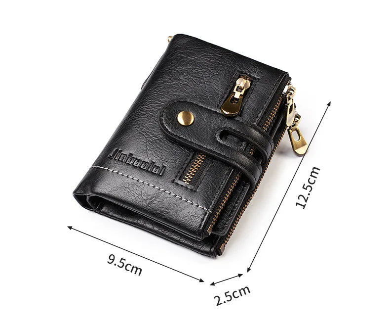 New Men Wallets PU Leather Short Card Holder Chain Luxury Brand Men's Purse High Quality Classic Retro Male Wallet