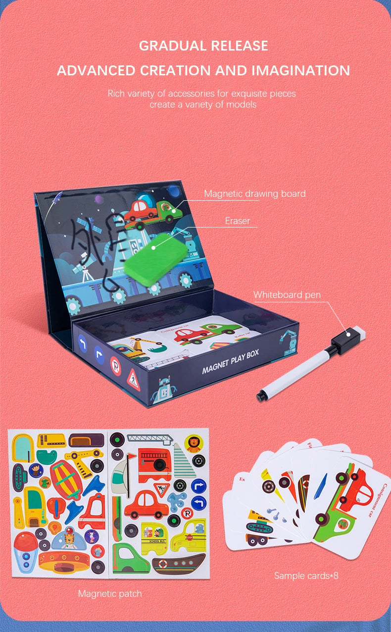 Wooden Educational Toy Magnetic Jigsaw Puzzles Games Toddler Craft Toys Travel Puzzle Box Double Sided Drawing Easel for Kids