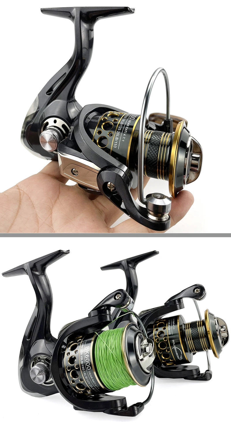 Fishing Spinning Reel Metal Spool 5.2:1/4.7:113BB Ball Bearings Carp Fishing Reel BK2000-7000 Metal Line Cup Sea Tackle