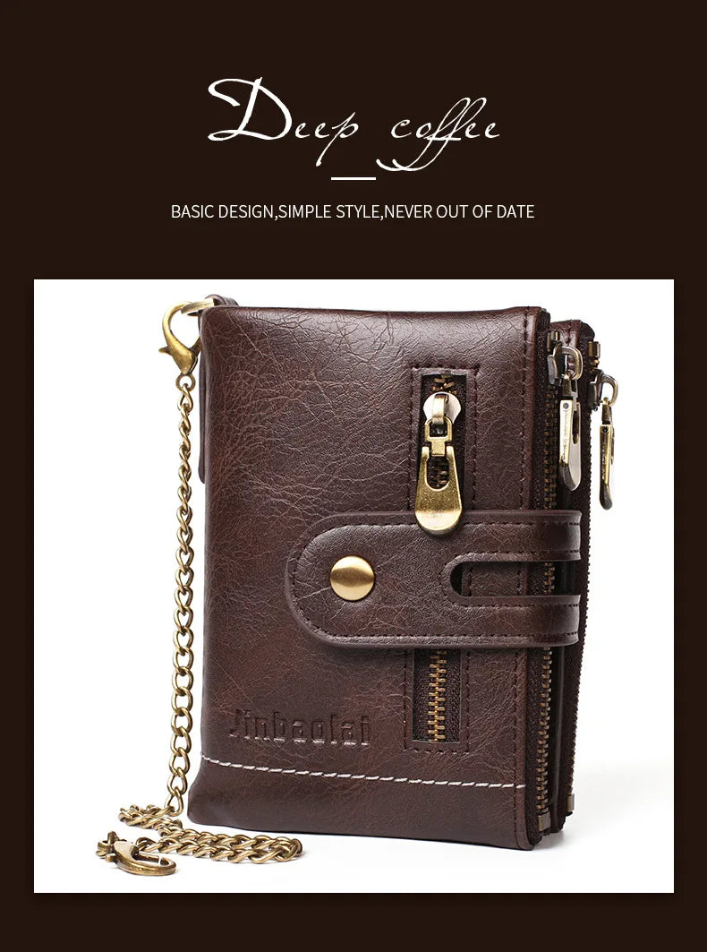 New Men Wallets PU Leather Short Card Holder Chain Luxury Brand Men's Purse High Quality Classic Retro Male Wallet