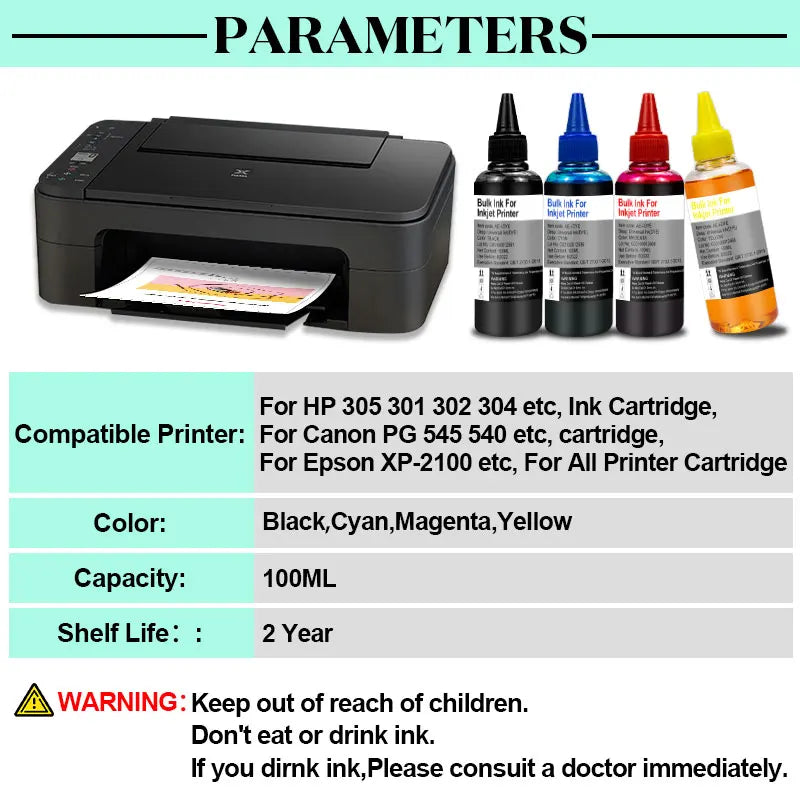 Universal Printer Refill Ink kit For Epson Canon HP Brother Lexmark DELL Inkjet deskjet CISS Cartridge Ecotank cartridge 305