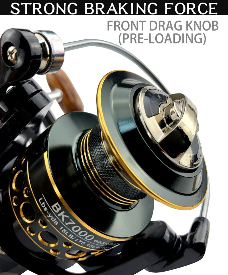 Fishing Spinning Reel Metal Spool 5.2:1/4.7:113BB Ball Bearings Carp Fishing Reel BK2000-7000 Metal Line Cup Sea Tackle