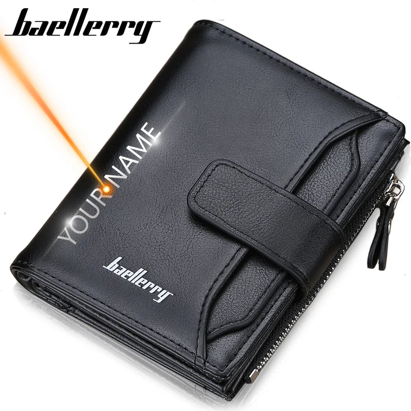 2024 Baellerry Carteiras Masculinas Moda Curta Desigh Zíper Porta-Cartões Bolsa Masculina de Couro Sólido Bolso para Moedas Bolsa Masculina de Alta Qualidade