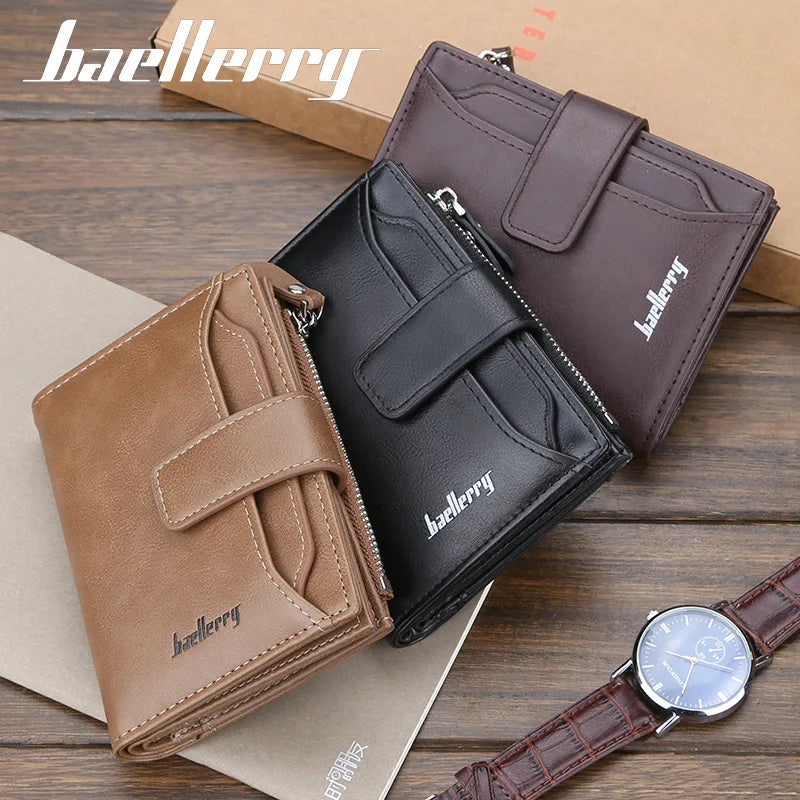 2024 Baellerry Carteiras Masculinas Moda Curta Desigh Zíper Porta-Cartões Bolsa Masculina de Couro Sólido Bolso para Moedas Bolsa Masculina de Alta Qualidade