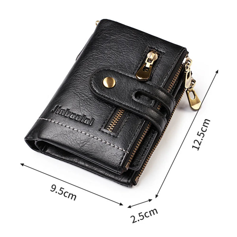 New Men Wallets PU Leather Short Card Holder Chain Luxury Brand Men's Purse High Quality Classic Retro Male Wallet