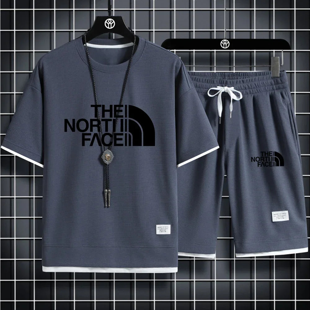 Summer men's fashion Korean sports suit Short sleeve T-shirt + sports shorts suit Casual clothing jogging suit
