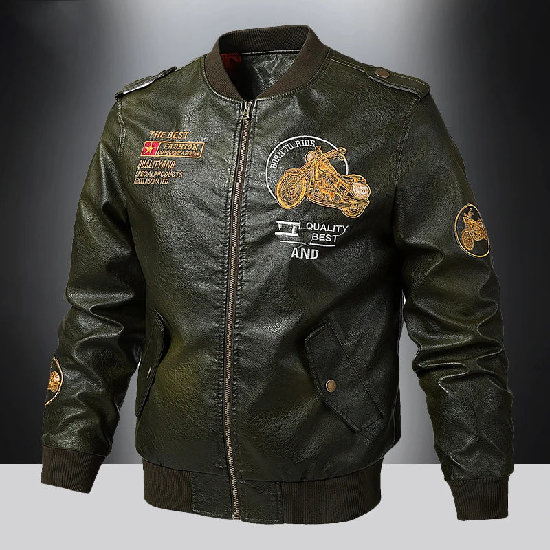 Spring and Autumn Men's Motorcycle Set Leather Jackets Embroidered American Baseball Collar Pilot Casual PU Leather Jackets