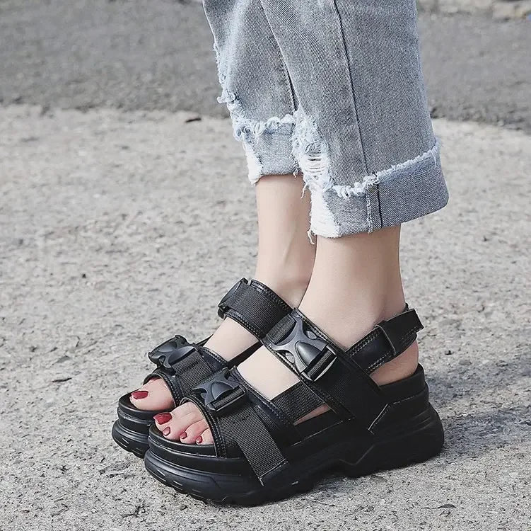 Women's Thick Bottom Sandals Student Summer New Style Harajuku Sports Korean Version Shoes Rubber Upper Material