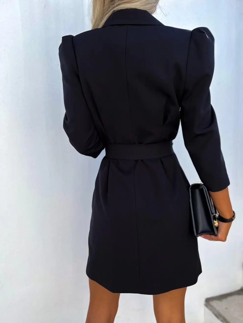 Elegant Korean Fashion Blazer Women Spring 2023 Slim Belted 3/4 Sleeve Mini Dress Black Khaki Purple White Evangelical Clothes