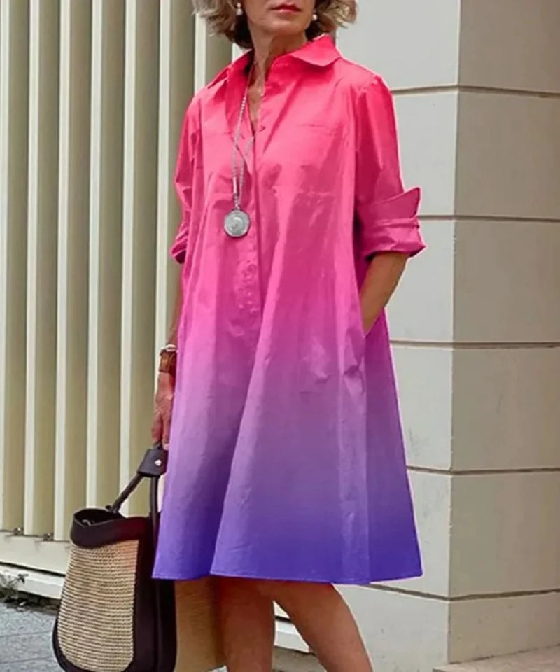 2023 New Women's Shirt Over Knee Gown Peacock Print Slim Fit Comfortable High Quality Fabric Fashion Casual Dress