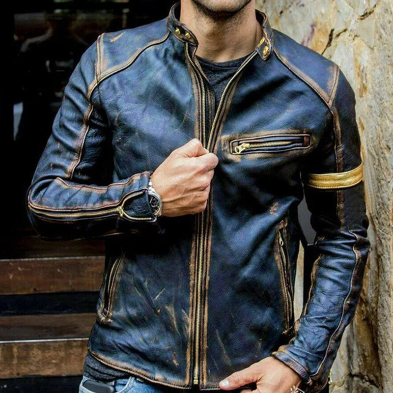 Jacket Men's Fashion Faux Leather Stand Punk Motorcycle Jacket Autumn Winter Casual Long Sleeve Zipper Stitching Jacket 2022 New