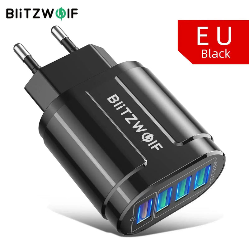 BlitzWolf BK-385 48W 4 USB Ports QC 3.0 Fast Charger Wall Travel Charging EU Plug Adapter For 14 14 Plus 14 Pro for Mobile Phone