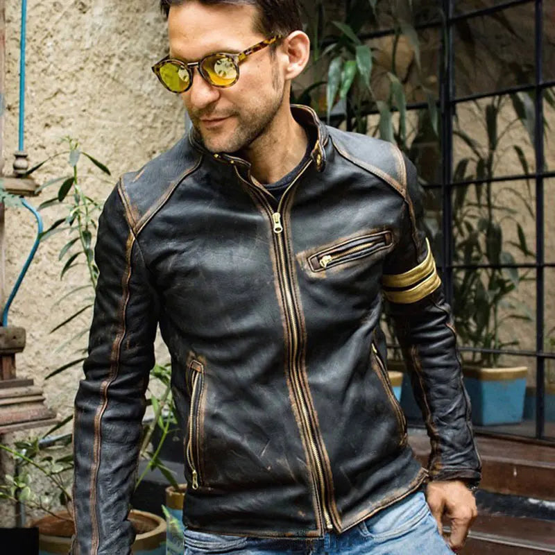 Jacket Men's Fashion Faux Leather Stand Punk Motorcycle Jacket Autumn Winter Casual Long Sleeve Zipper Stitching Jacket 2022 New