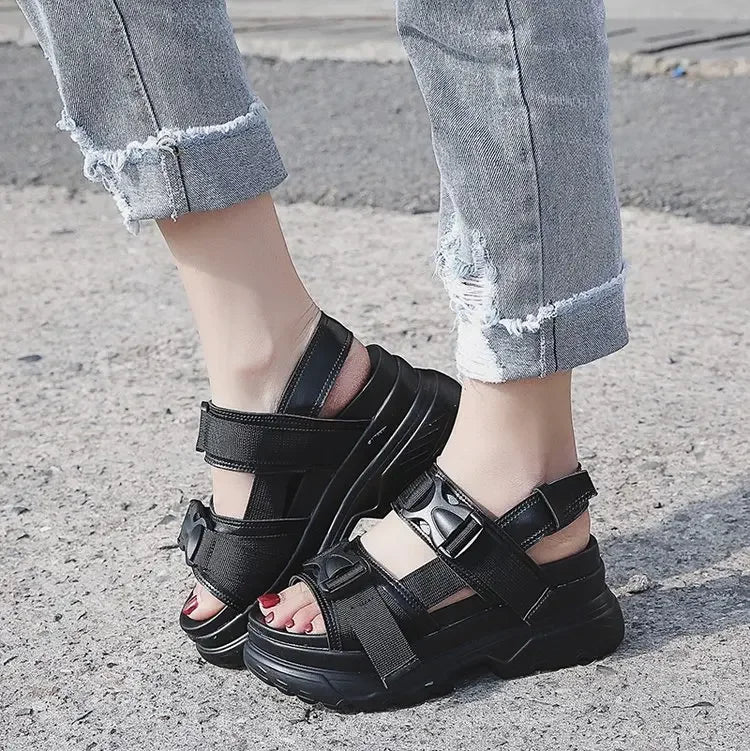 Women's Thick Bottom Sandals Student Summer New Style Harajuku Sports Korean Version Shoes Rubber Upper Material