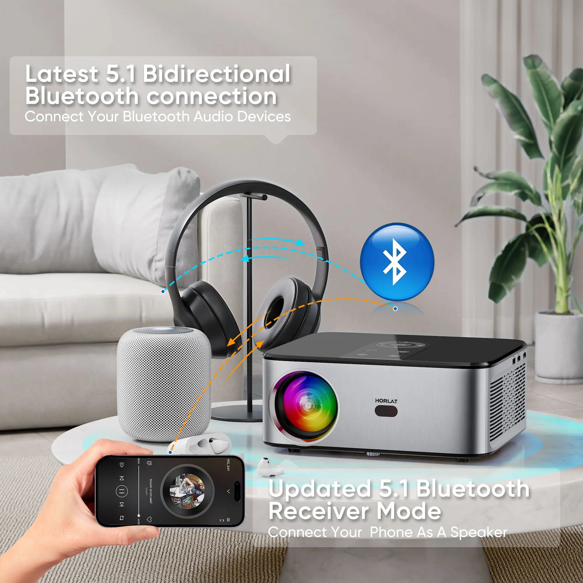 HORLAT T03 Android 4K Beamer 32GB Projector Full HD 1080P 8K Video Audio Home Theater Auto Focus Keystone 5G Dual WiFi Portable