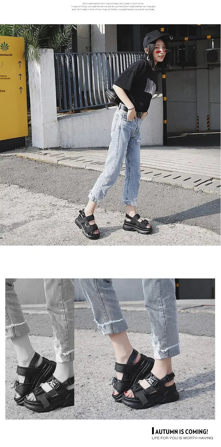 Women's Thick Bottom Sandals Student Summer New Style Harajuku Sports Korean Version Shoes Rubber Upper Material