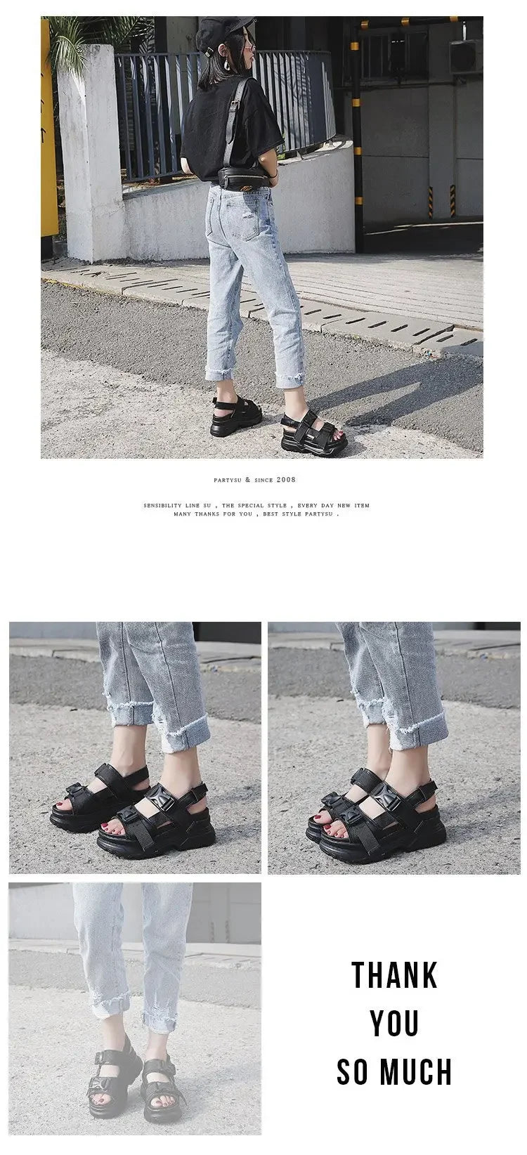 Women's Thick Bottom Sandals Student Summer New Style Harajuku Sports Korean Version Shoes Rubber Upper Material