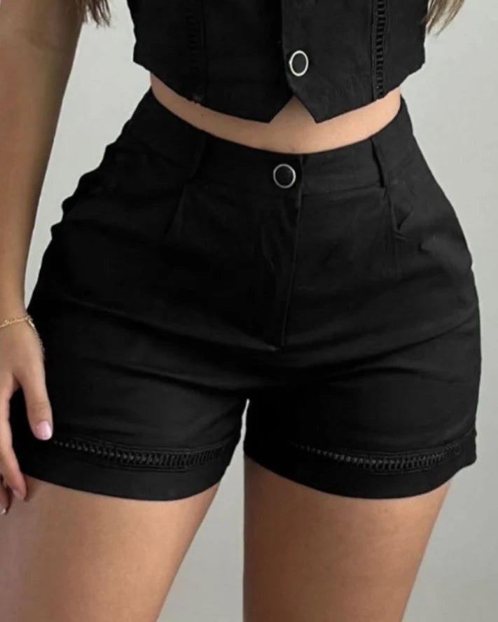 Conjuntos Para Mujeres 2 Piezas Women Two-piece Set, Button Up Top And Shorts, Casual, Sexy, Elegant, Fashionable, Summer 2024