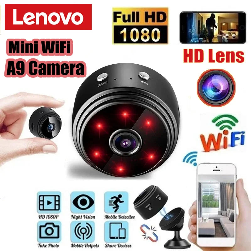 Lenovo Mini WiFi A9 Câmera 1080P Monitoramento Sem Fio Proteção de Segurança Monitor Remoto Vigilância por Vídeo Camcorders Casa Inteligente