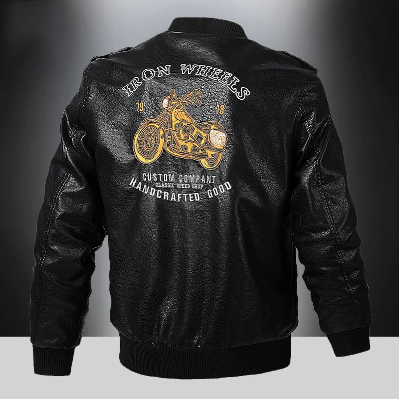 Spring and Autumn Men's Motorcycle Set Leather Jackets Embroidered American Baseball Collar Pilot Casual PU Leather Jackets