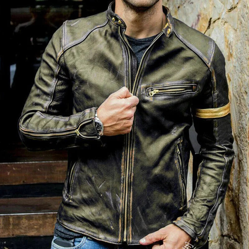 Jacket Men's Fashion Faux Leather Stand Punk Motorcycle Jacket Autumn Winter Casual Long Sleeve Zipper Stitching Jacket 2022 New