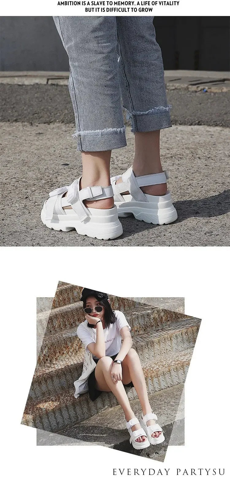 Women's Thick Bottom Sandals Student Summer New Style Harajuku Sports Korean Version Shoes Rubber Upper Material