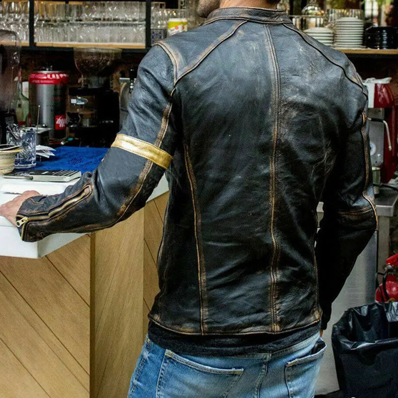 Jacket Men's Fashion Faux Leather Stand Punk Motorcycle Jacket Autumn Winter Casual Long Sleeve Zipper Stitching Jacket 2022 New