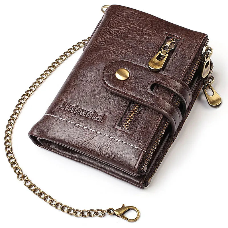 New Men Wallets PU Leather Short Card Holder Chain Luxury Brand Men's Purse High Quality Classic Retro Male Wallet