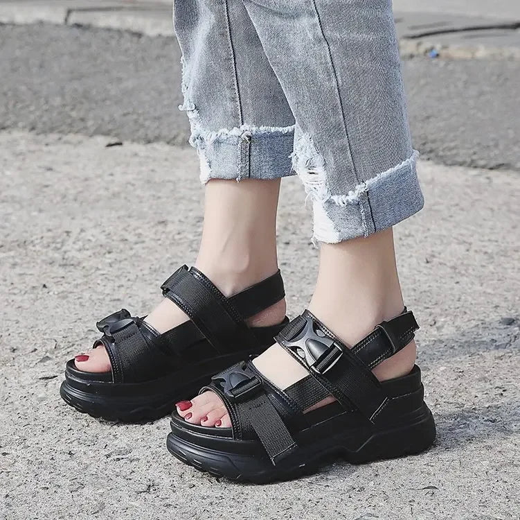 Women's Thick Bottom Sandals Student Summer New Style Harajuku Sports Korean Version Shoes Rubber Upper Material