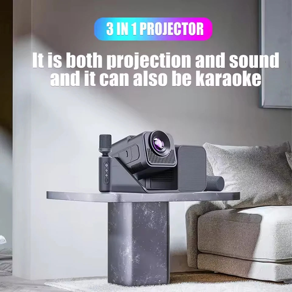 Newly Native 1080P Android 11 4K Projector 200ANSI Wifi6 BT5.0 Karaok Sound For Cinema Outdoor Portable 180° Rotable Projector