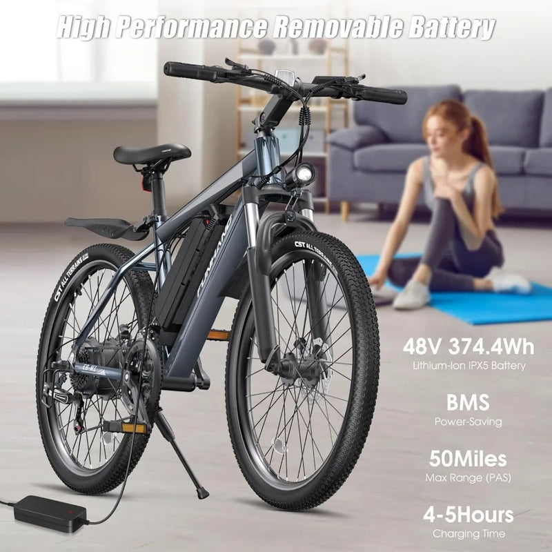 Electric Bike for Adults, Peak 750W Ebike, 50Miles 21.7MPH Adult Electric Bicycles, 26" Electric Mountain Bike, Commuter E Bike