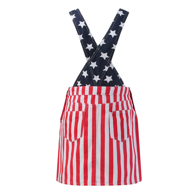 Independence Day Women Denim Dress 2024 Fourth Of July Jeans Bib Overall Dress American Flag Print Romper