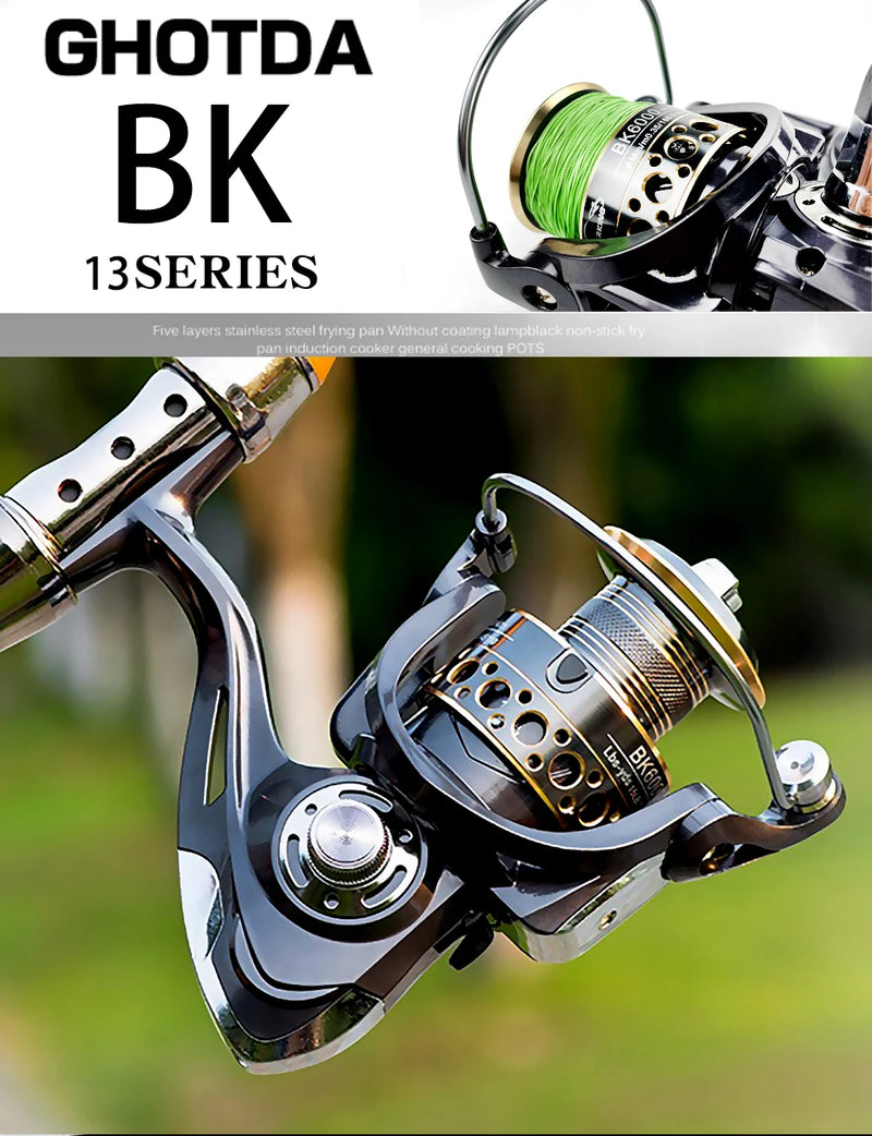 Fishing Spinning Reel Metal Spool 5.2:1/4.7:113BB Ball Bearings Carp Fishing Reel BK2000-7000 Metal Line Cup Sea Tackle