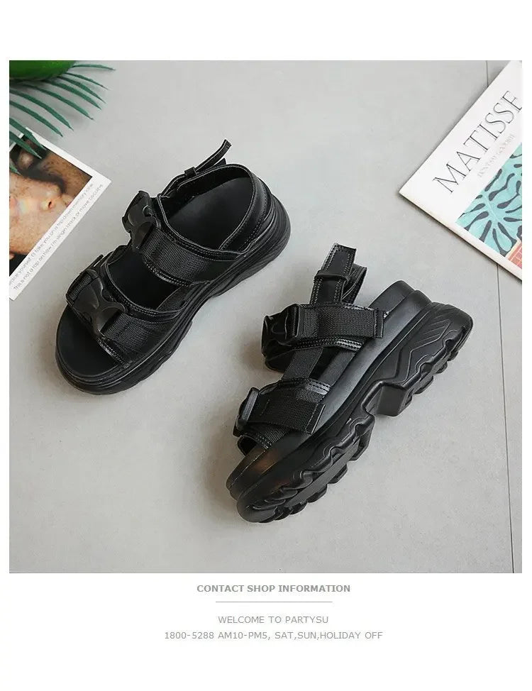 Women's Thick Bottom Sandals Student Summer New Style Harajuku Sports Korean Version Shoes Rubber Upper Material